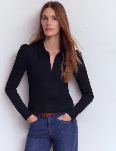 Boden Women's Zip Collar Supersoft Top In Blue | Size 20/22