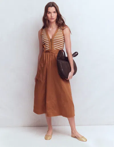 Boden Women's Zip-front Mix Media Dress In Brown | Size 20/22
