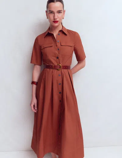 Boden Women's Zoe Short Sleeve Shirt Dress In Brown | Size 22