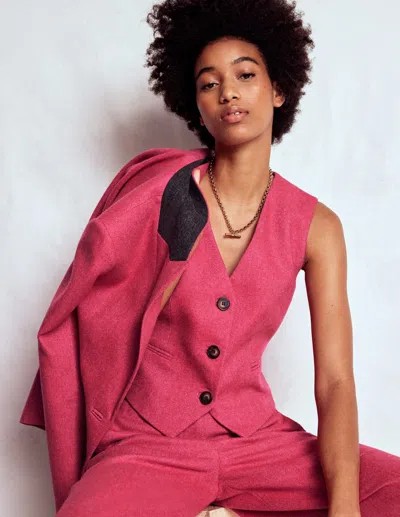 Boden Wool Herringbone Waistcoat Pink Herringbone