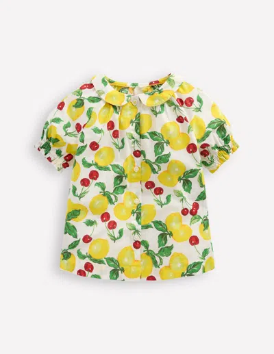 Boden Kids' Woven Collared Toplemons And Cherries Girls  In Yellow