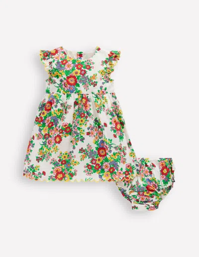 Boden Babies' Woven Frill Dressmulti Floral Girls  In Green
