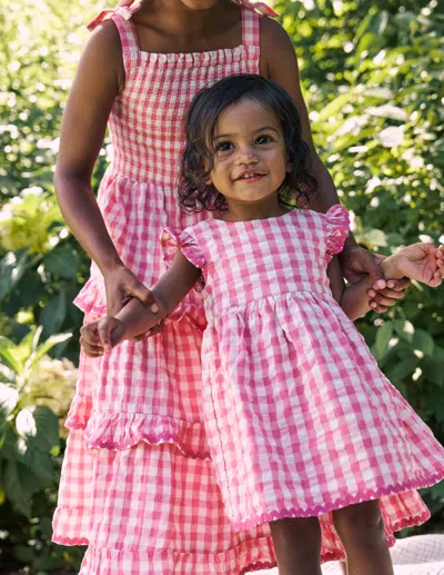 Boden Babies' Woven Frill Dresspink And Ivory Gingham Girls