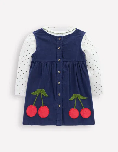 Boden Babies' Woven Pinny Dress Set College Navy Cherries  In Multi