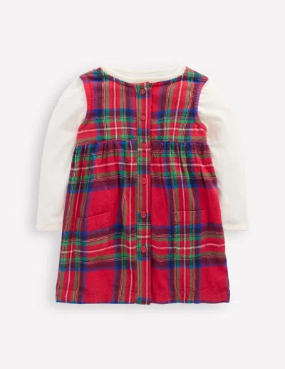 Boden Babies' Woven Pinny Dress Set Red Check  In Multi