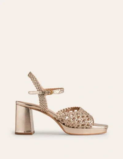 Boden Woven Platform Sandals Gold Metallic Leather Women