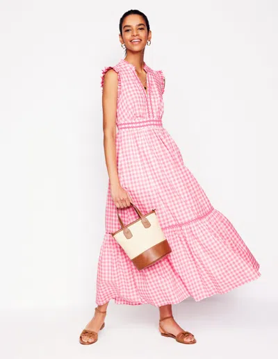 Boden Wren Tiered Midi Dress-salmon Pink Gingham Female