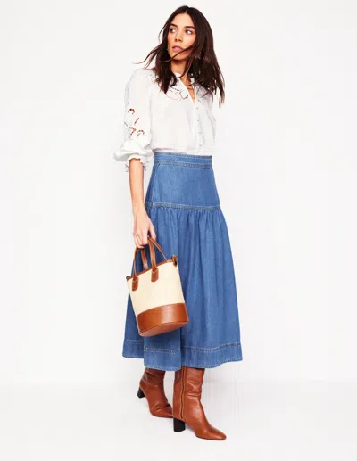 Boden Yoke Detail Denim Midi Skirtmid Vintage Women  In Mid Vintage