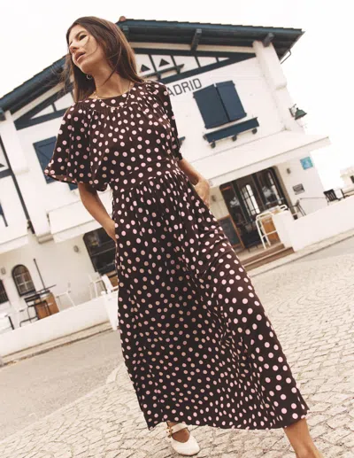 Boden Yoke Panel Maxi Dress Brown Spot