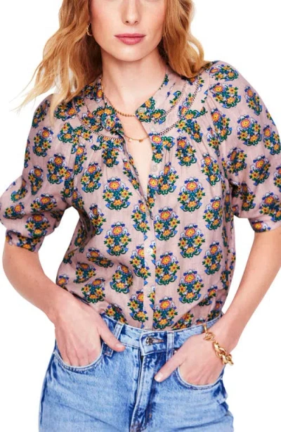 Boden Yoke Stitch Linen Top In Pink