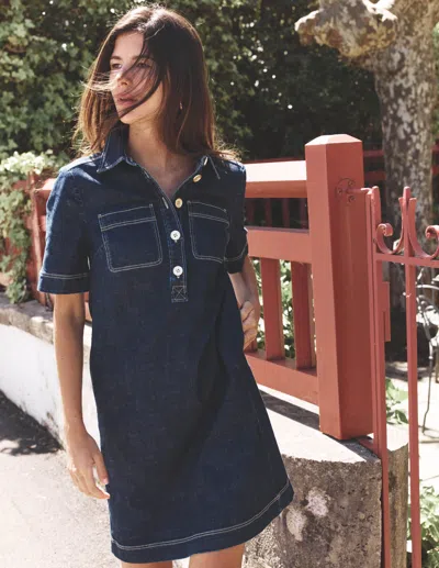 Boden Zia Denim Pocket Shift Dress Dark Indigo  In Purple