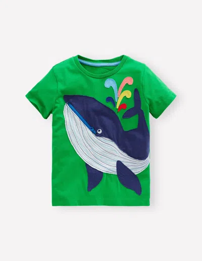 Boden Kids' Zip Applique T Shirt Sapling Green Whale Boys