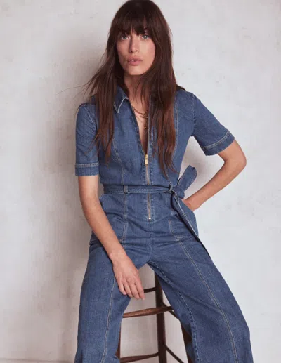 Boden Zip Up Denim Jumpsuit Mid Vintage Women  In Blue