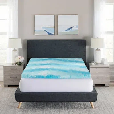 Bodipedic Gel Swirl Memory Foam Mattress Topper In White,blue