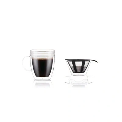 Bodum 1.5-cup Pour Over Coffee Dripper Set With Double Wall Mug & Permanent Filter, 12 Ounce In Clear
