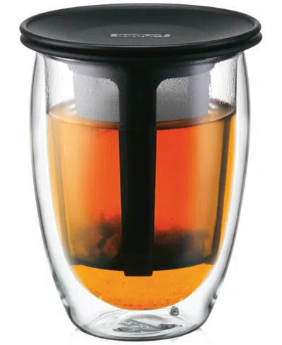 BODUM DOUBLE WALLED GLASS 12-OZ. TEA FOR ONE WITH STRAINER, BLACK