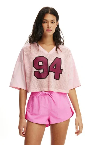 Body Active Mesh Cropped Graphic Tee In Pink