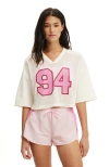 Body Active Mesh Cropped Graphic Tee In White