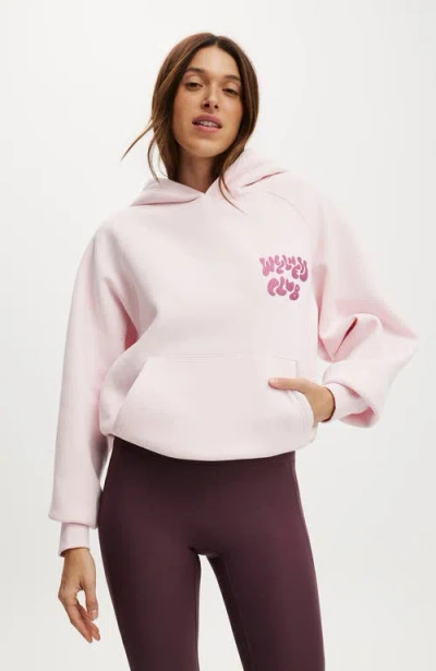 Body Active Plush Premium Graphic Raglan Hoodie In Pink