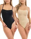 Body Beautiful 2pk Thong Bottom Bodysuit Shaper In Black