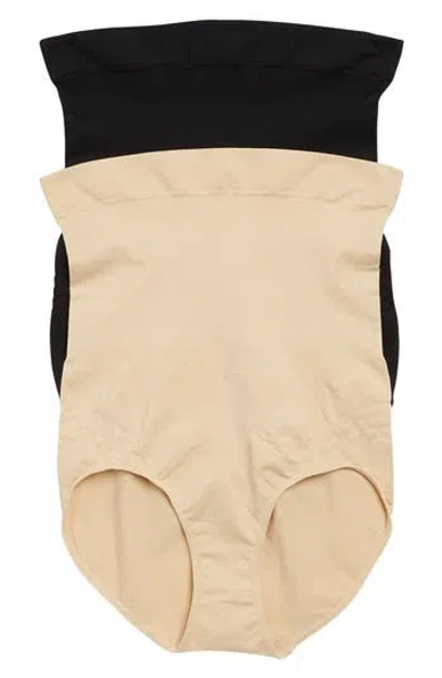 Body Beautiful Assorted 2-pack Extra High Waist Brief Shapers In Black/beige