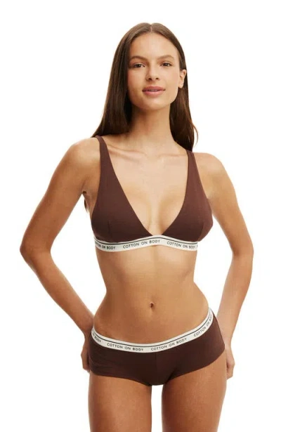 Body Branded Cotton Plunge Triangle Bralette In Brown