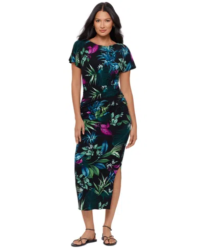 Body By Miraclesuit Women's Botanical-print Boat Neck Dress