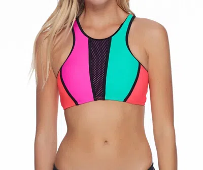 Body Glove Leelo High Neck Bikini Top In Borderline In Multi