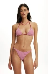 Body Micro String Triangle Bikini Top In Pink
