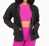 Body Wrappers French Terry Drop Shoulder Crop Zip Hoodie In Black In Black