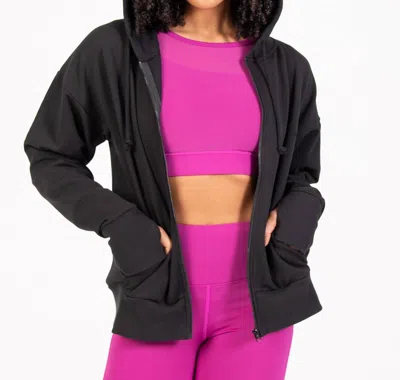 Body Wrappers French Terry Drop Shoulder Crop Zip Hoodie In Black