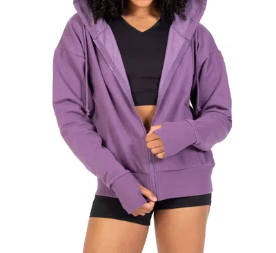 Body Wrappers French Terry Drop Shoulder Crop Zip Hoodie In Mulberry In Purple