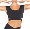Body Wrappers Recycled Poly Cap Sleeve Side Band Crop Top In Black In Black