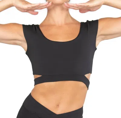 Body Wrappers Recycled Poly Cap Sleeve Side Band Crop Top In Black