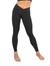 Body Wrappers Recycled Poly Criss Cross Waist Band Legging With Back Pocket In Black In Black