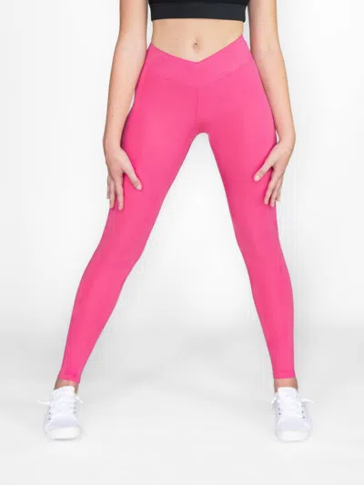 Body Wrappers Recycled Poly Criss Cross Waist Band Legging With Back Pocket In Flamingo In Pink