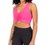 Body Wrappers Recycled Poly Shirred Front Racerback Sports Bra In Flamingo In Pink