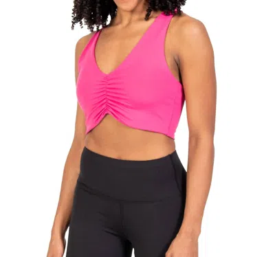 Body Wrappers Recycled Poly Shirred Front Racerback Sports Bra In Flamingo In Pink
