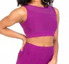 Body Wrappers Recycled Polyester Double Layer Bra Top With Mesh In Berry In Purple