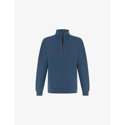 Boggi Mens Air-blue Half-zip Stretch Cotton-blend Jumper