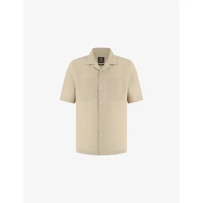 Boggi Mens Beige Camp-collar Regular-fit Linen Shirt In Brown