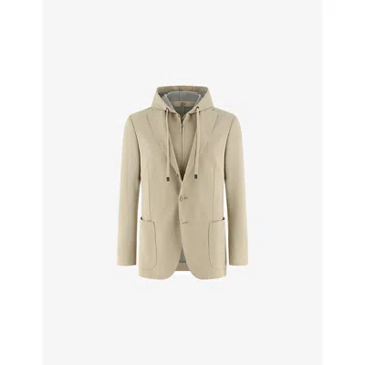 Boggi Mens Beige Madison Removable-hood Stretch-jersey Jacket In Sand