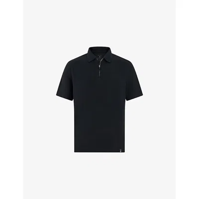 Boggi Mens Black High-performance Short-sleeve Zip S-cafè® Yarn Cotton Piqué Polo Shirt