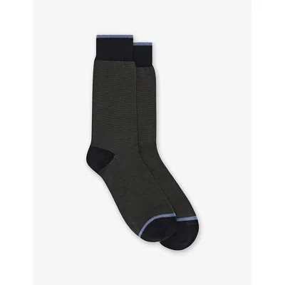 Boggi Mens Black Micro-striped Cotton-blend Crew Socks