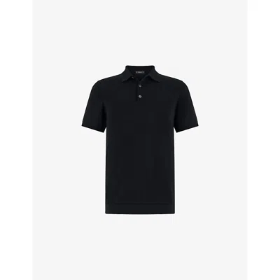 Boggi Mens Black Slim-fit Short-sleeve Cotton And Silk-blend Polo