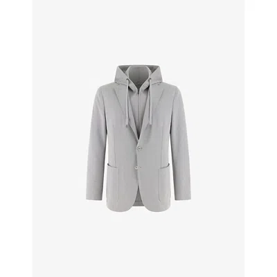 Boggi Mens  Removable-hood Lapel-collar Stretch-jersey Blazer In Gray