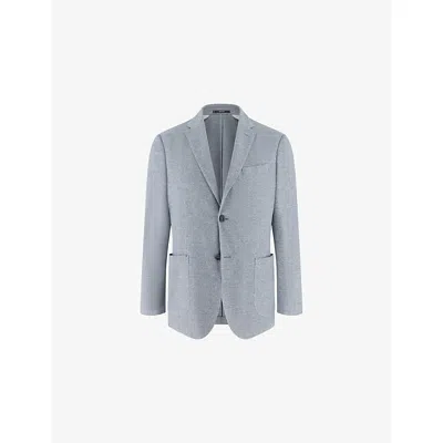 Boggi Mens Blue Textured Single-breasted Linen And Cotton-blend Blazer