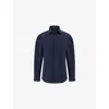 Boggi Mens Navy Blue Closed-collar Regular-fit Cotton-blend Jersey Shirt In Blue
