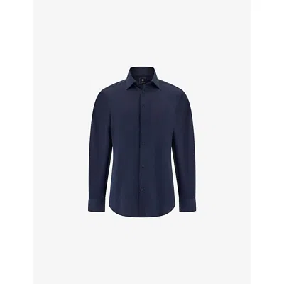 Boggi Mens Navy Blue Closed-collar Regular-fit Cotton-blend Jersey Shirt