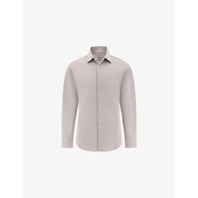 Boggi Mens Taupe Closed-collar Regular-fit Cotton-blend Jersey Shirt Xxl In Neutral